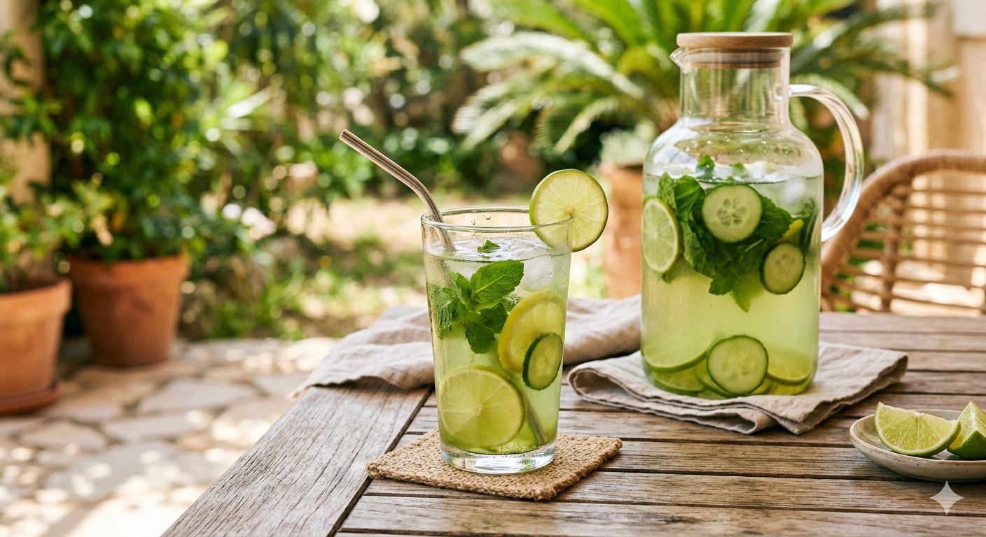Matcha Infused Wasser mit Gurke