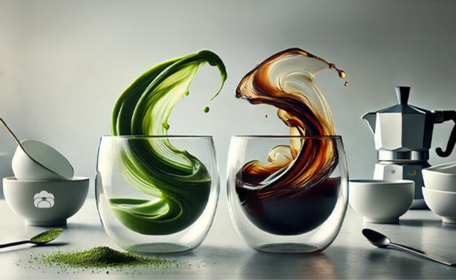 a Matcha and a Coffee glass
