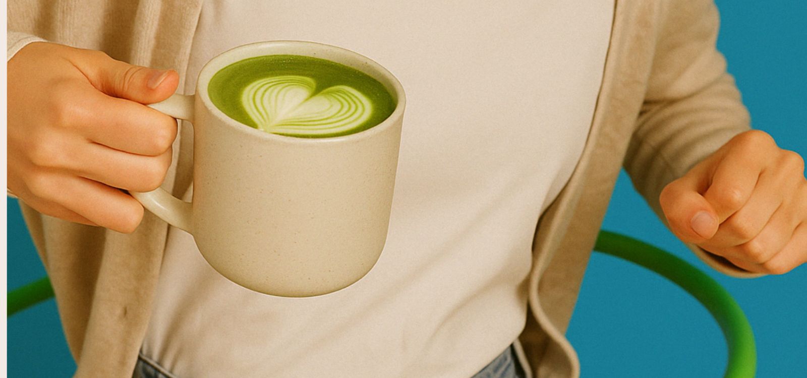 Woman holding a matcha mug