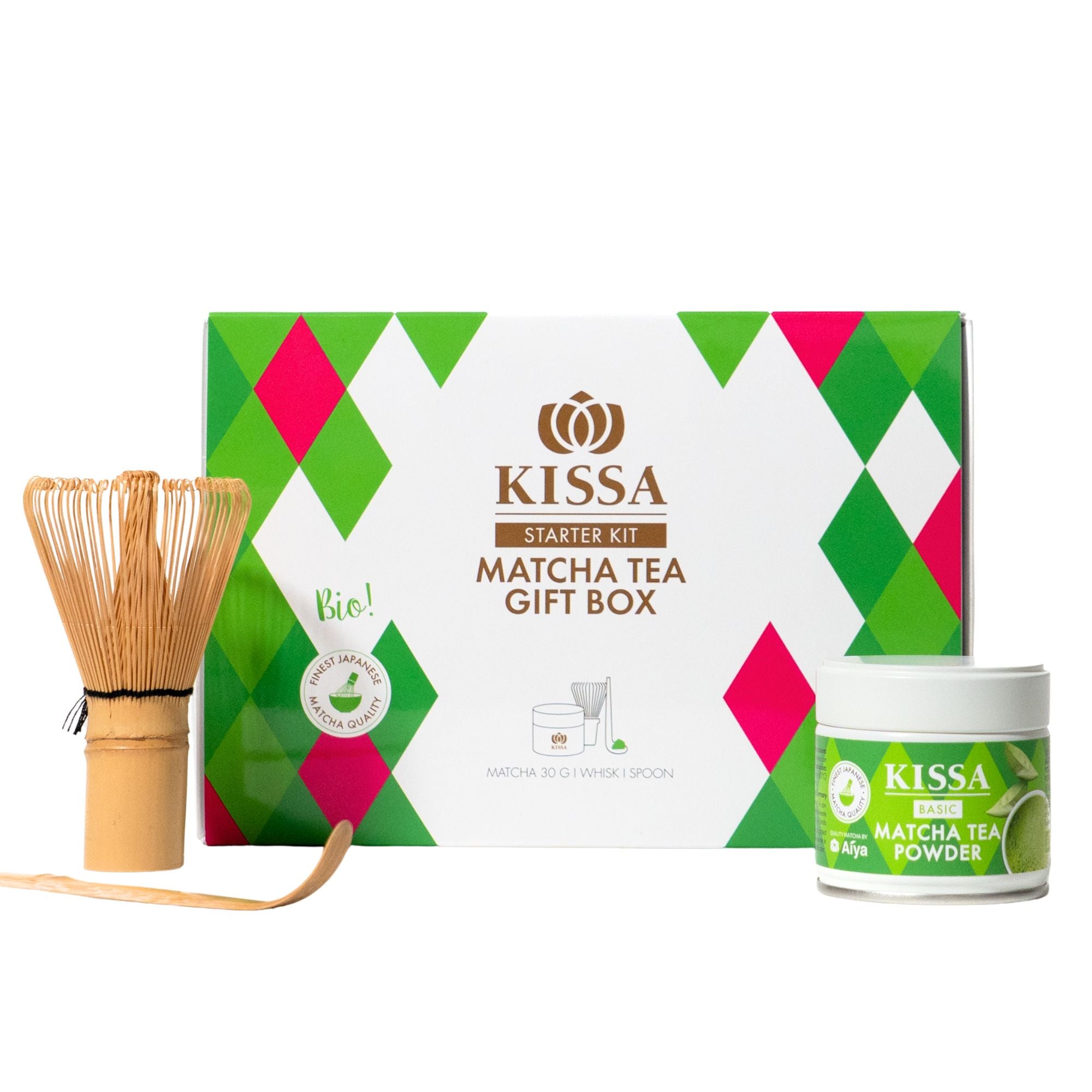 KISSA Matcha Starter-Kit mit Inhalt: Matcha Basic, Bambusbesen und Bambuslöffel