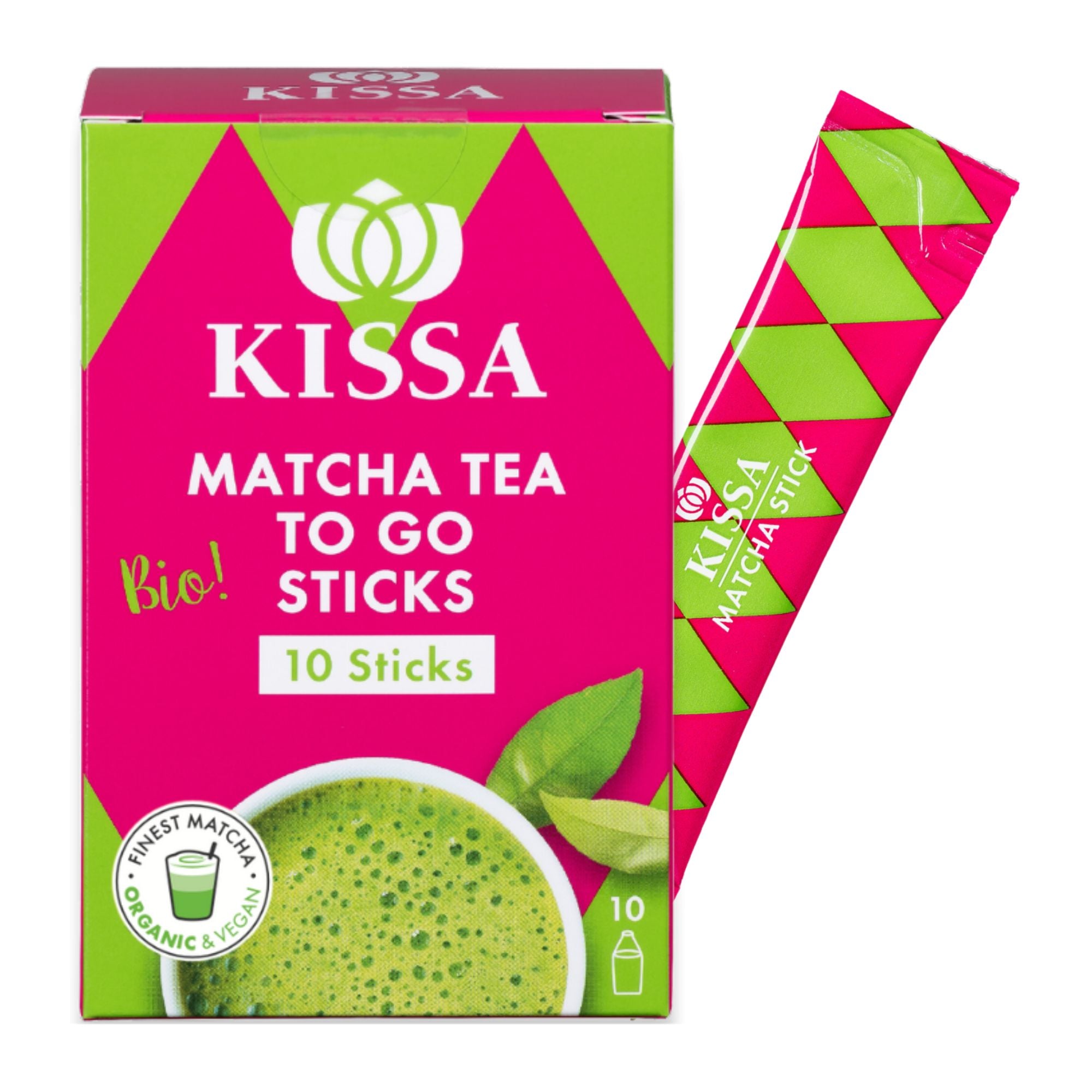 KISSA Matcha Tea to go sticks package pink color