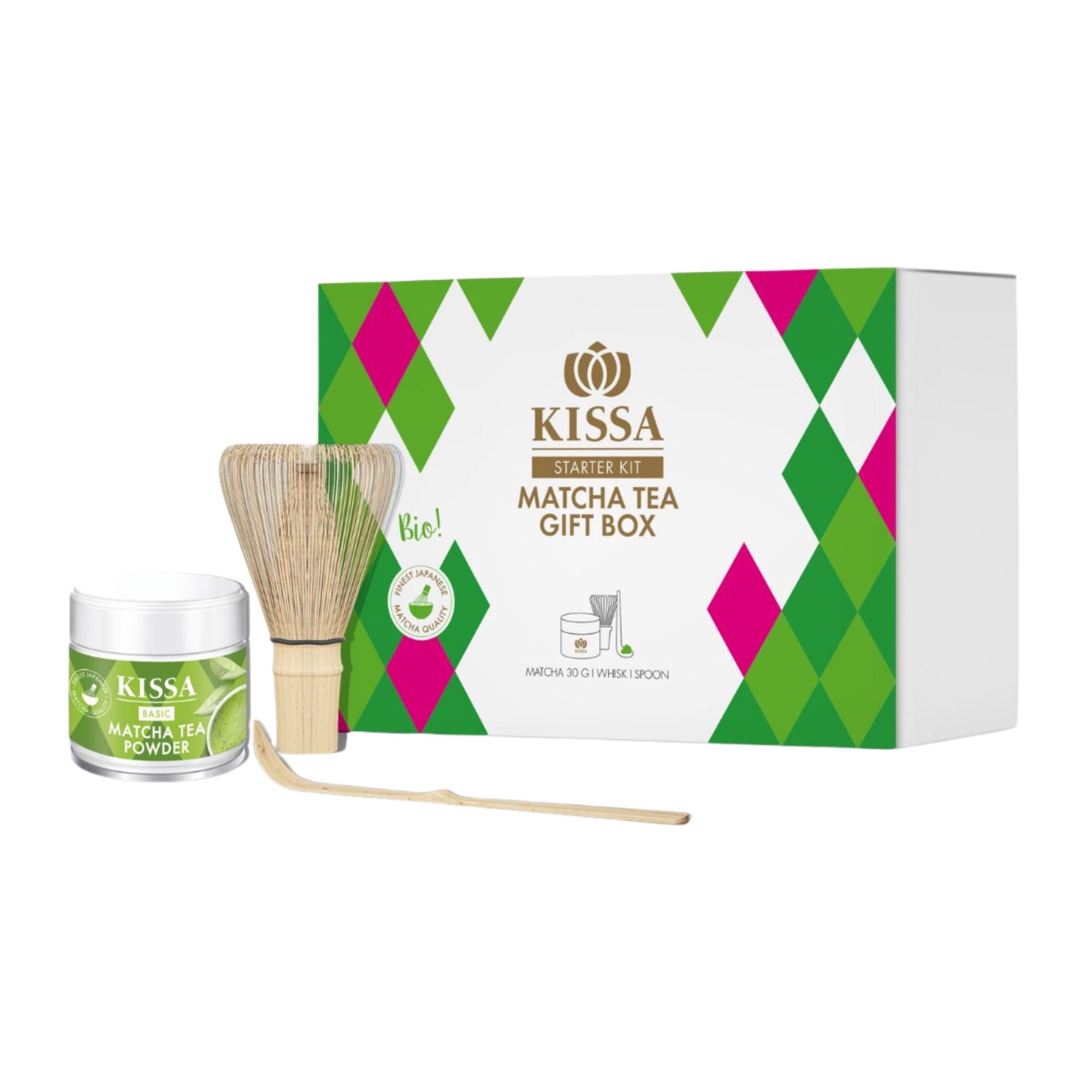 KISSA Matcha Starter-Kit mit Inhalt: Matcha Basic, Bambusbesen und Bambuslöffel