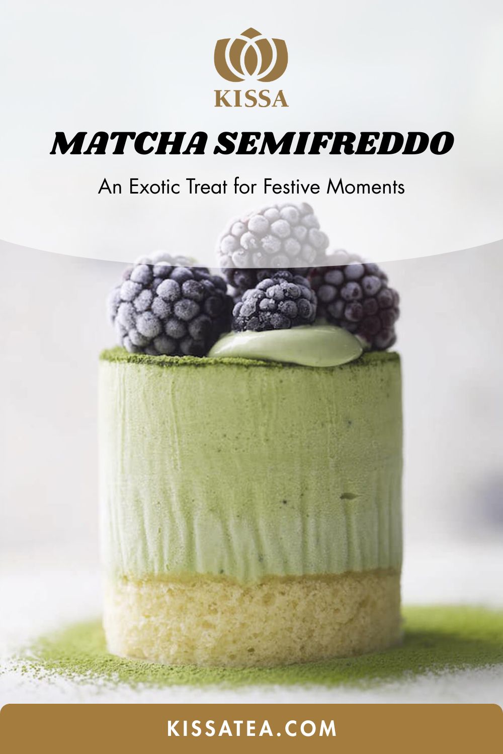 Matcha semifredo in a glass with berries on top