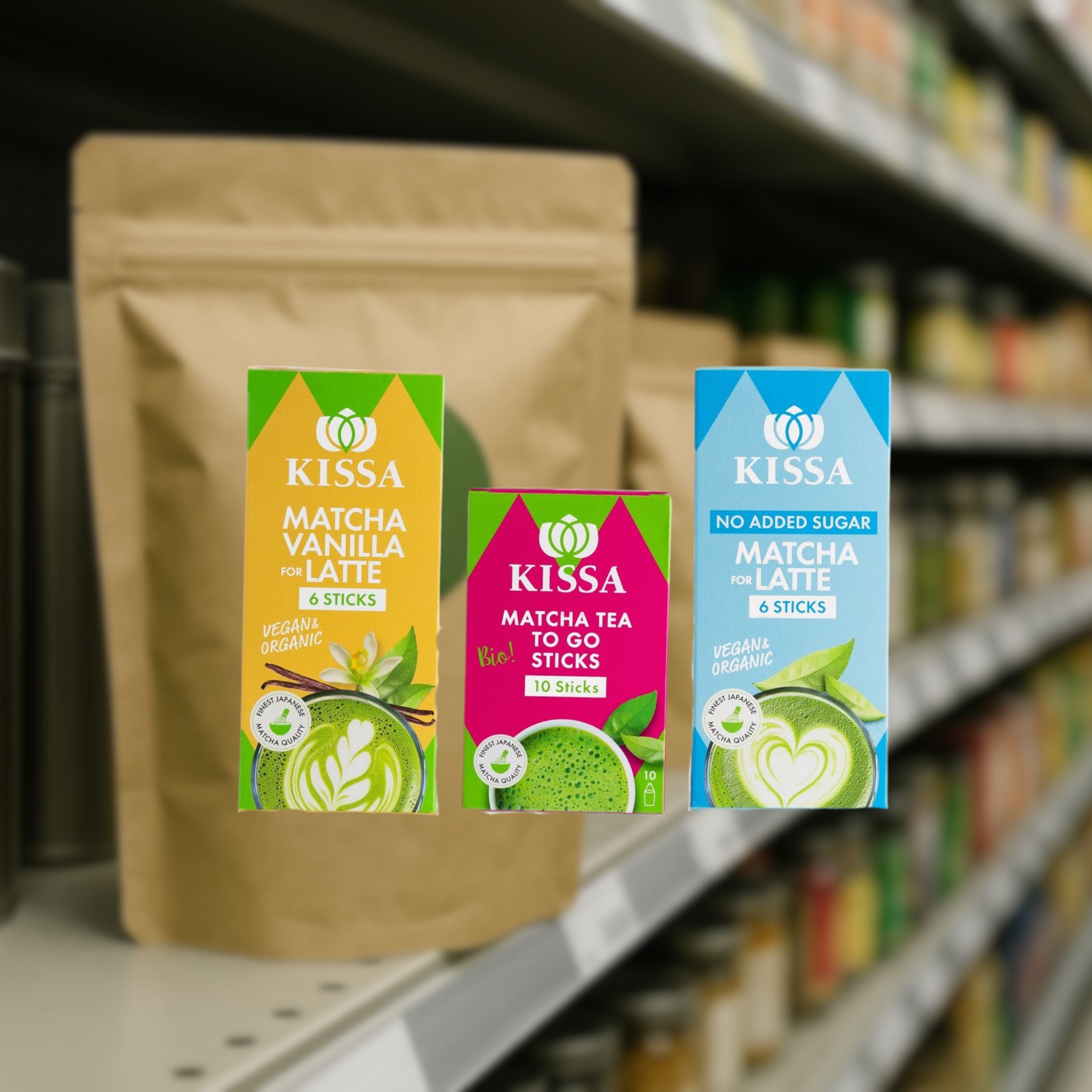 Three matcha stick packages
