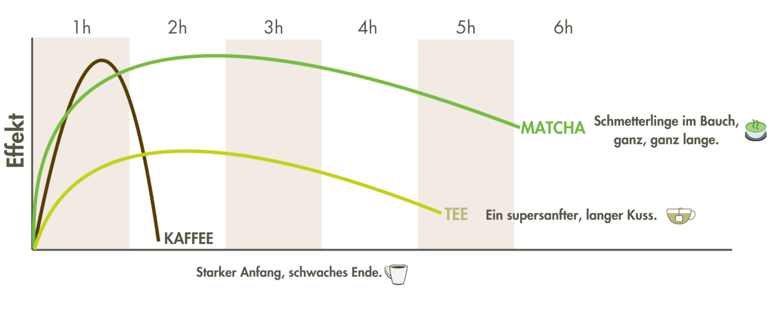Matcha effect compared to tea and coffee infographic