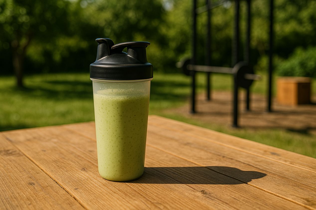 Matcha shake in a portable shaker