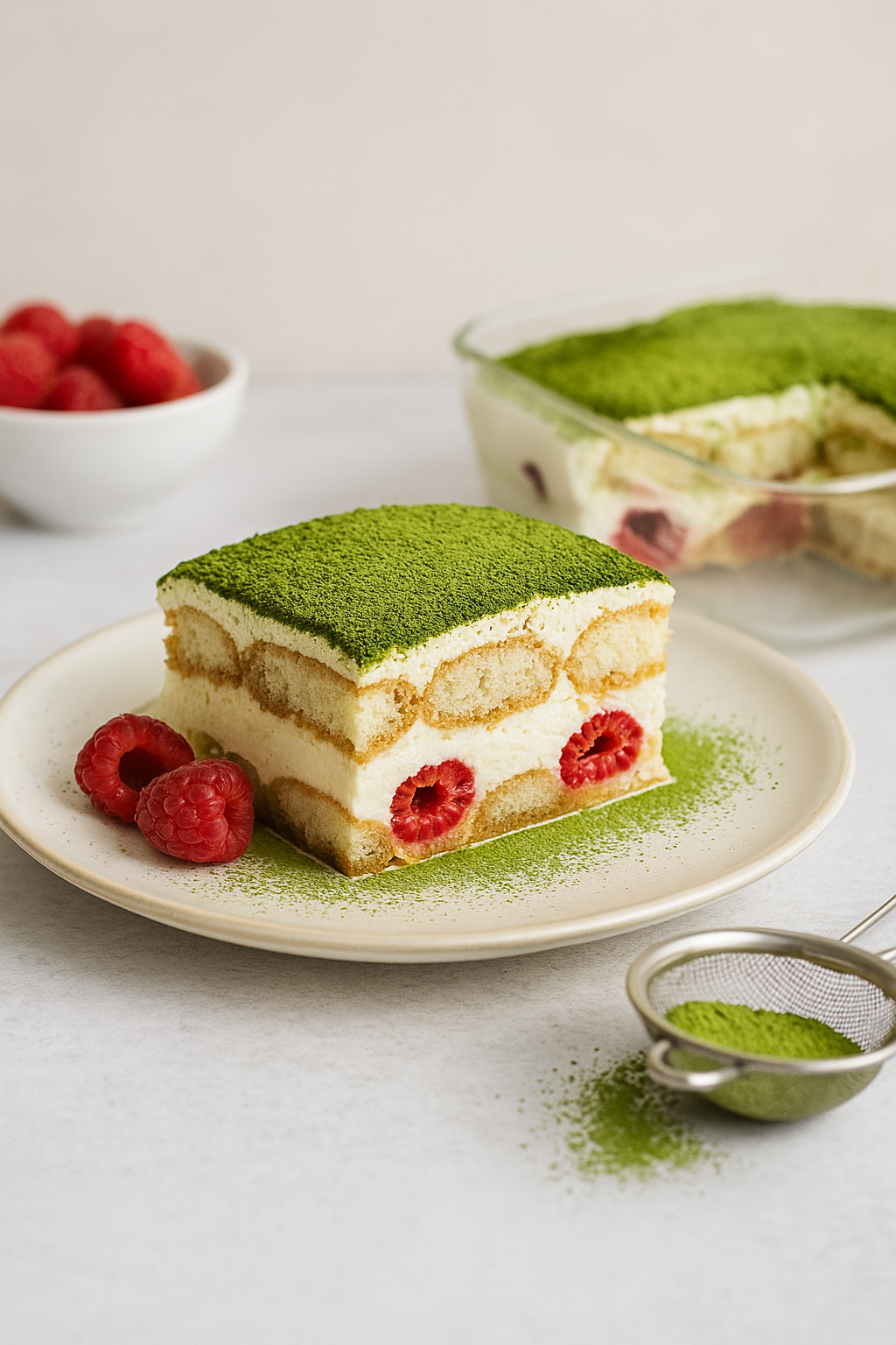FRUCHTIGES MATCHA TIRAMISU MIT HIMBEEREN