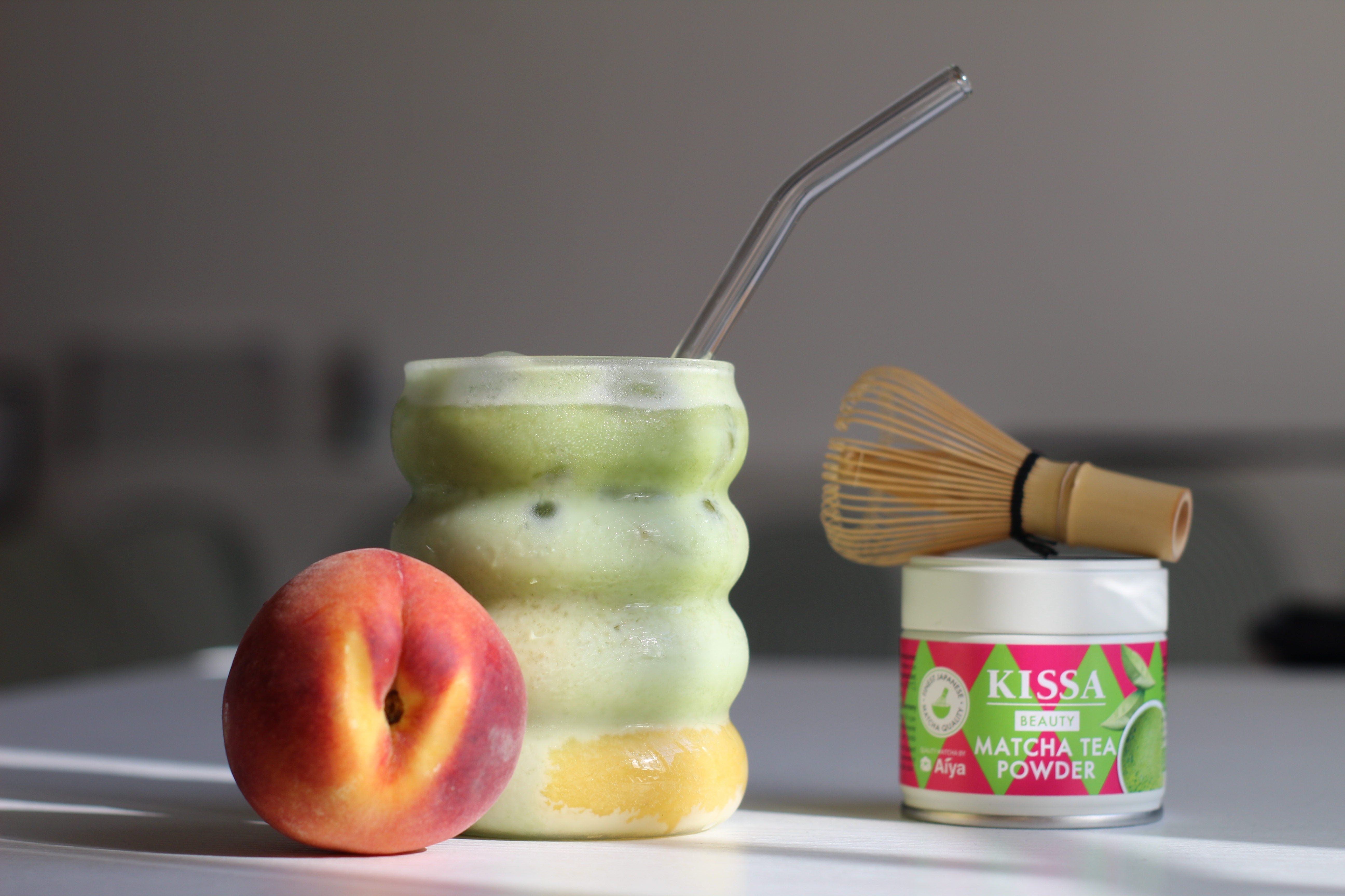 ICED PEACH MATCHA LATTE
