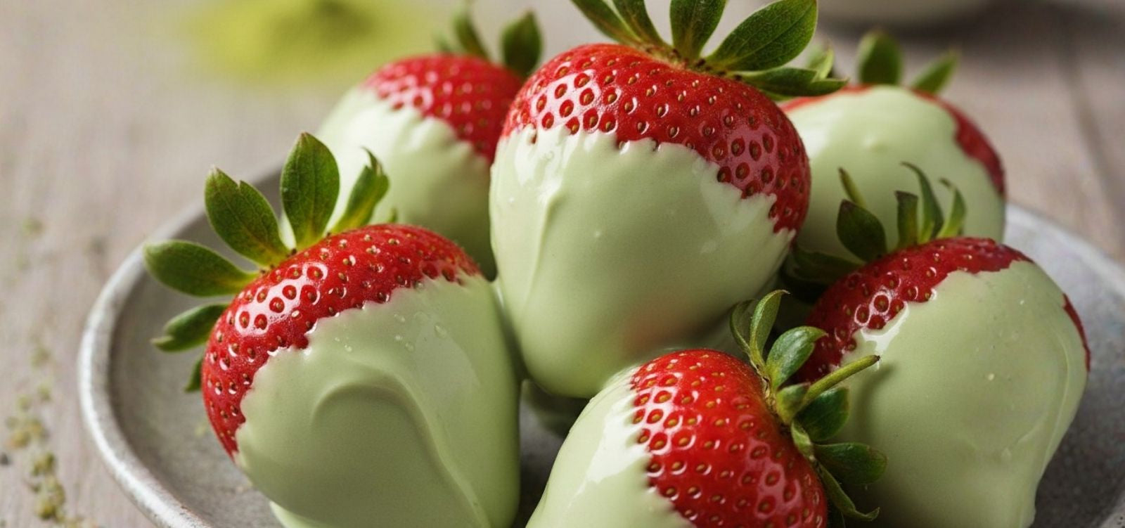 Erdbeeren in Matcha-Kuvertüre