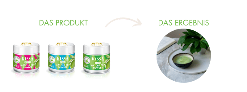 Kissa Product next to a matcha drink