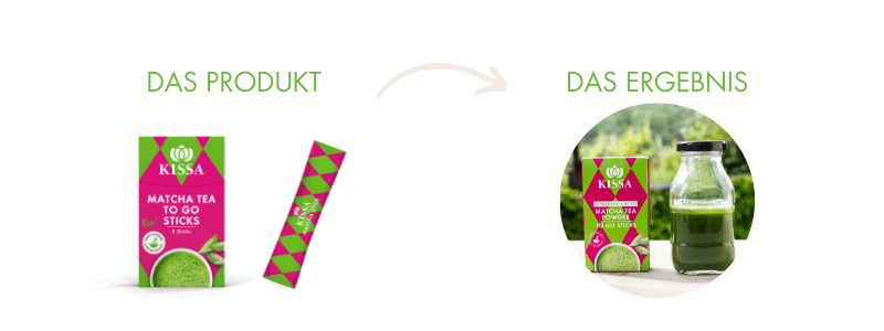 Product result sample for matcha tea sticks