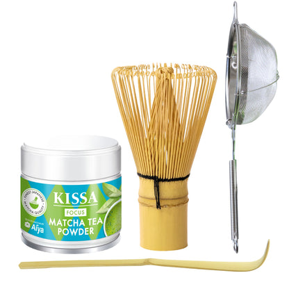 KISSA Matcha Focus Dose, Matcha Sieb, Bambuslöffel und Bambusbesen