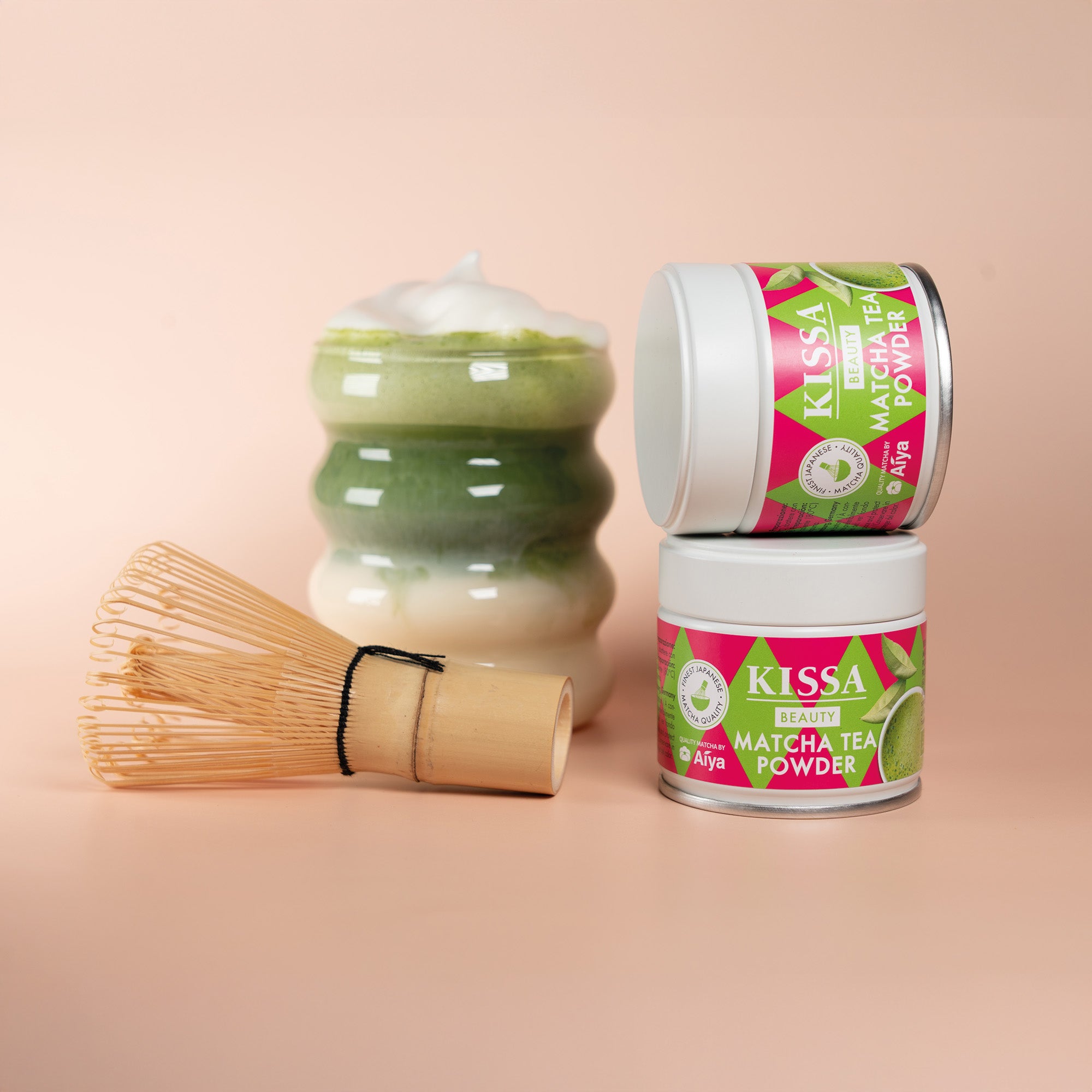 Two KISSA Matcha Beauty tins stacked