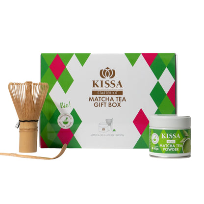 KISSA Matcha Starter-Kit mit Inhalt: Matcha Basic, Bambusbesen und Bambuslöffel