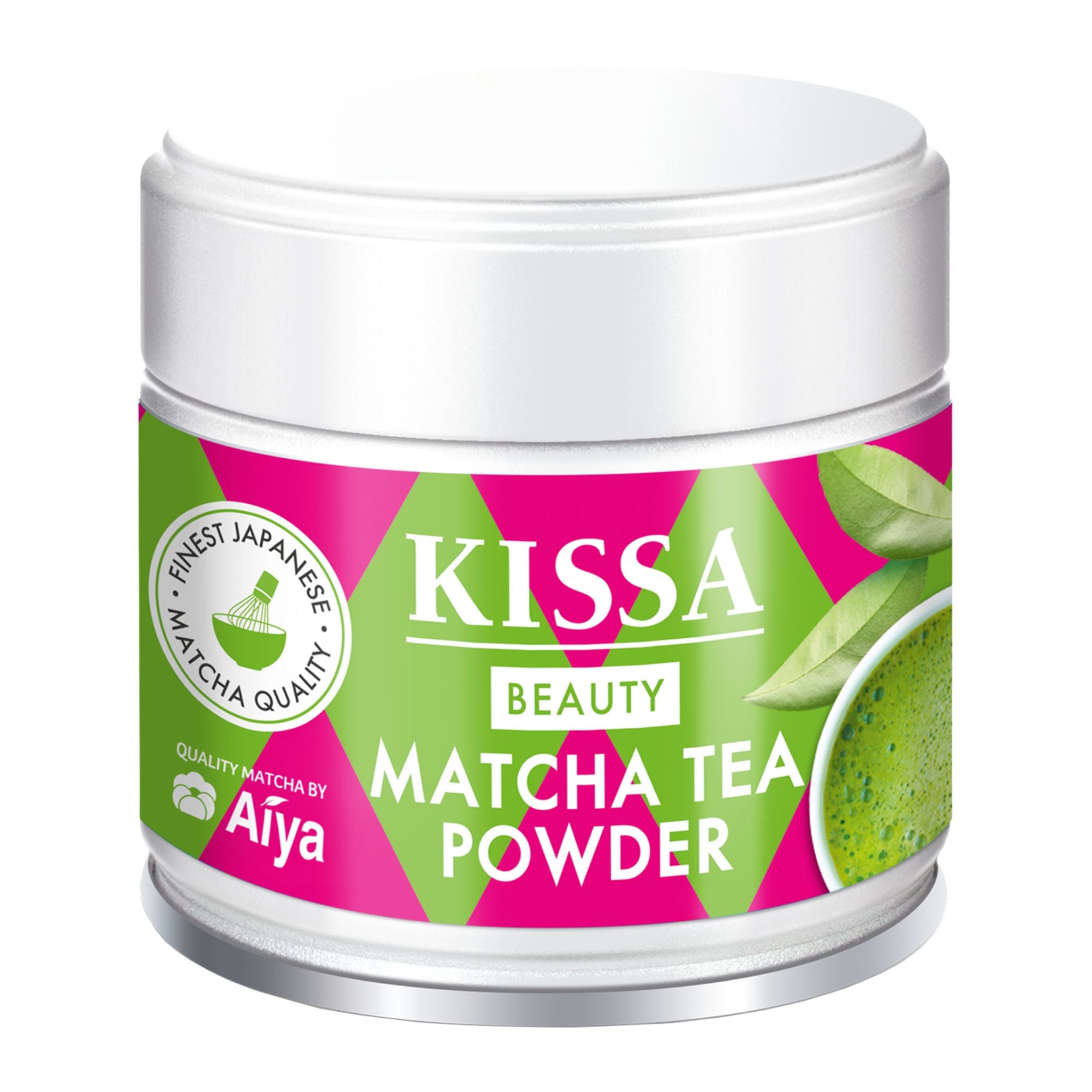 KISSA Matcha Beauty 30-g-Dose in grün-rosa Verpackung