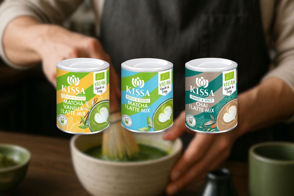 Three matcha latte mixes packages